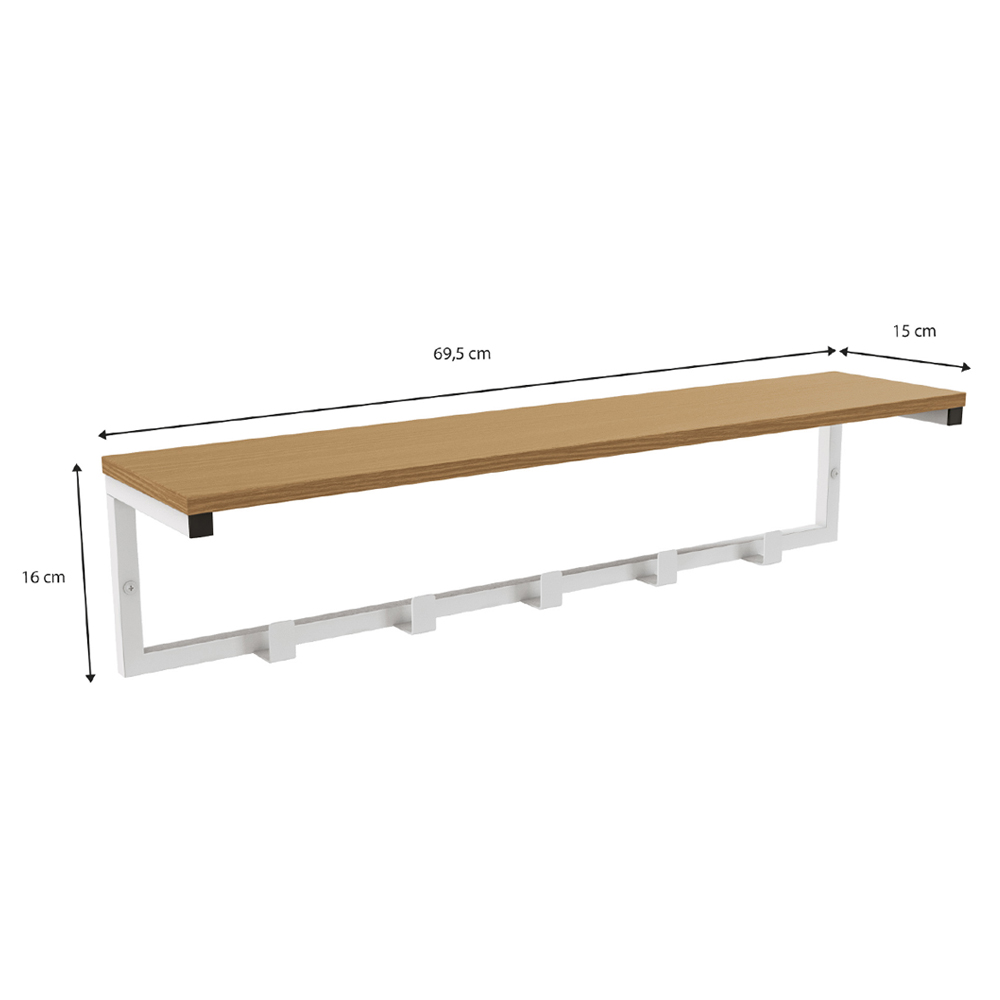 Cabideiro Prateleira de Parede LI042 Canela Branco KPB
