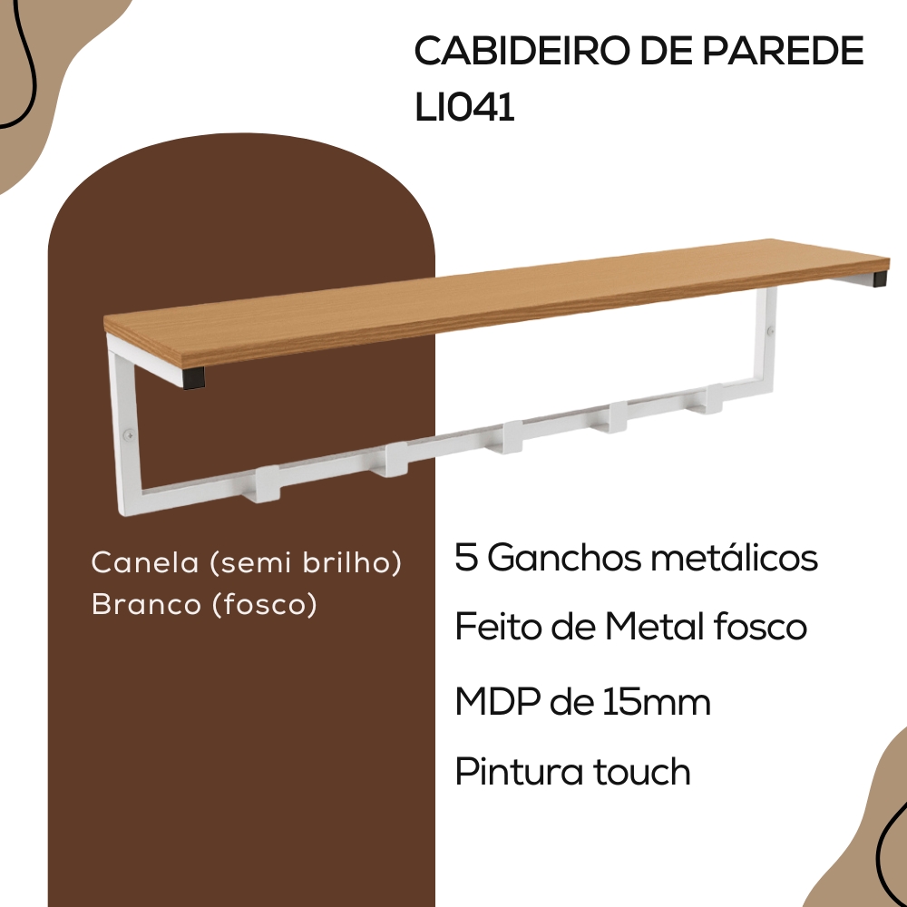 Cabideiro Prateleira de Parede LI042 Canela Branco KPB