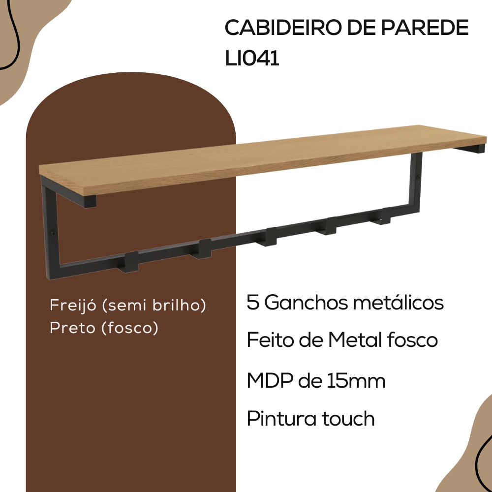 Cabideiro Prateleira de Parede LI042 Freijo Preto Fosco KPB