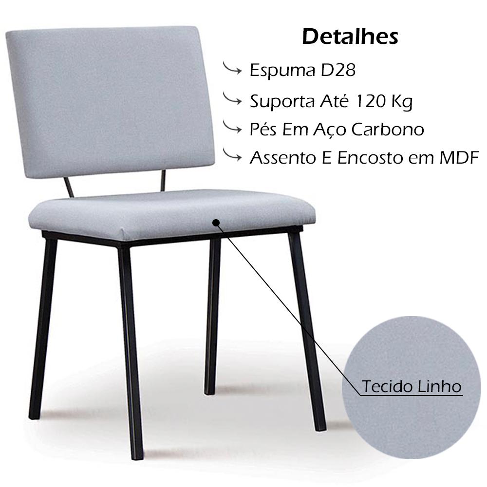 Cadeira Estofada Base Em Aço F38 Linho Gelo Dmobiliario
