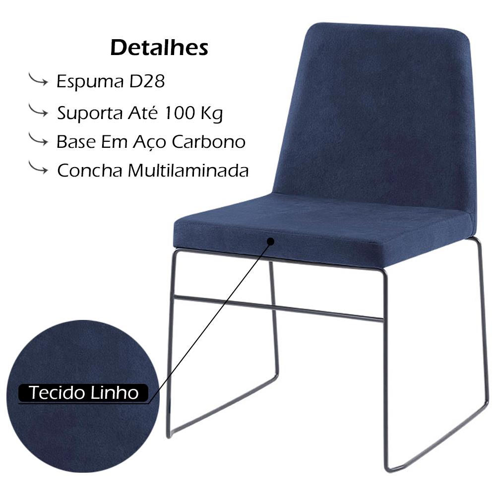 Cadeira Estofada Base Em Aço F41 Linho Azul Marinho Dmobiliario