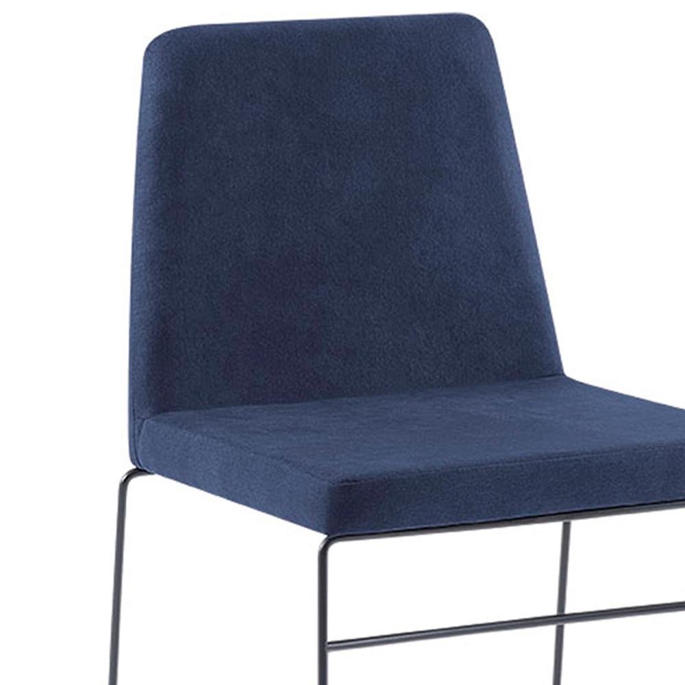 Cadeira Estofada Base Em Aço F41 Linho Azul Marinho Dmobiliario