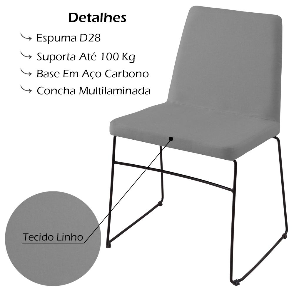 Cadeira Estofada Base Em Aço F41 Linho Cinza Dmobiliario