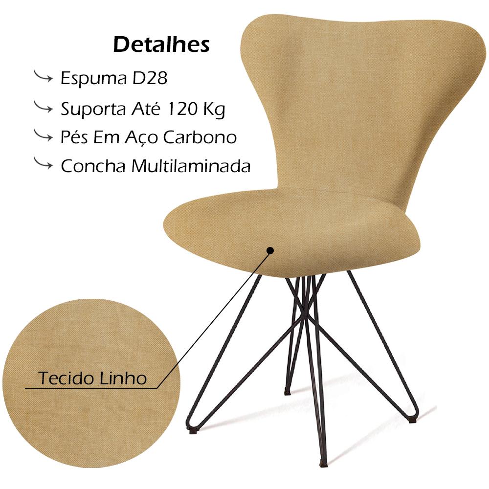 Cadeira Estofada Base Em Aço F45X2 Linho Bege Dmobiliario