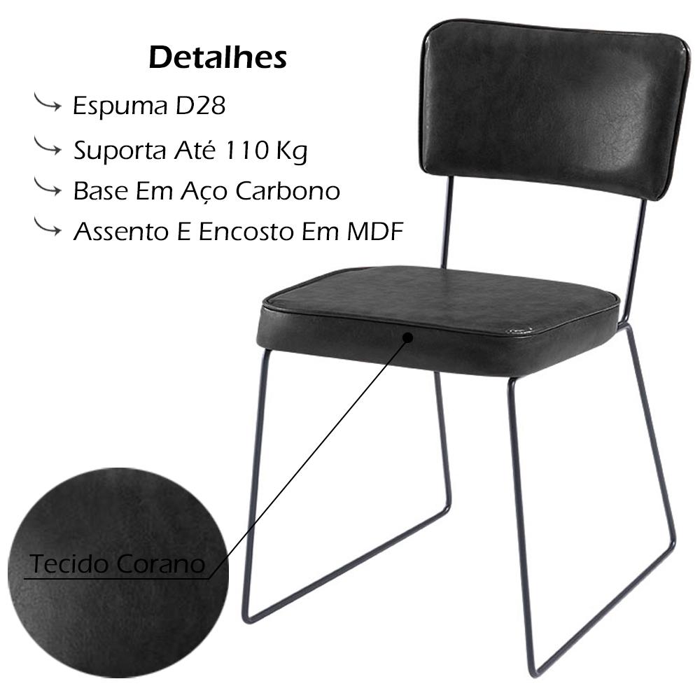 Cadeira Estofada Base Em Aço F53 Corano Preto Dmobiliario