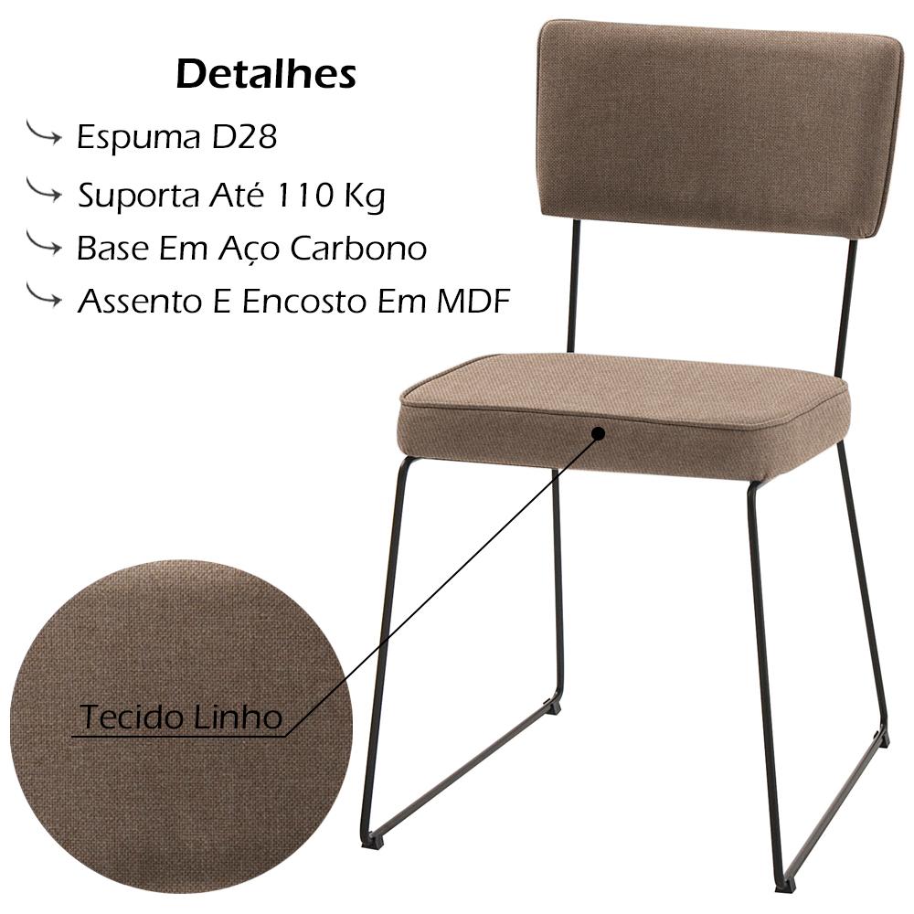 Cadeira Estofada Base Em Aço F53 Linho Bege Dmobiliario