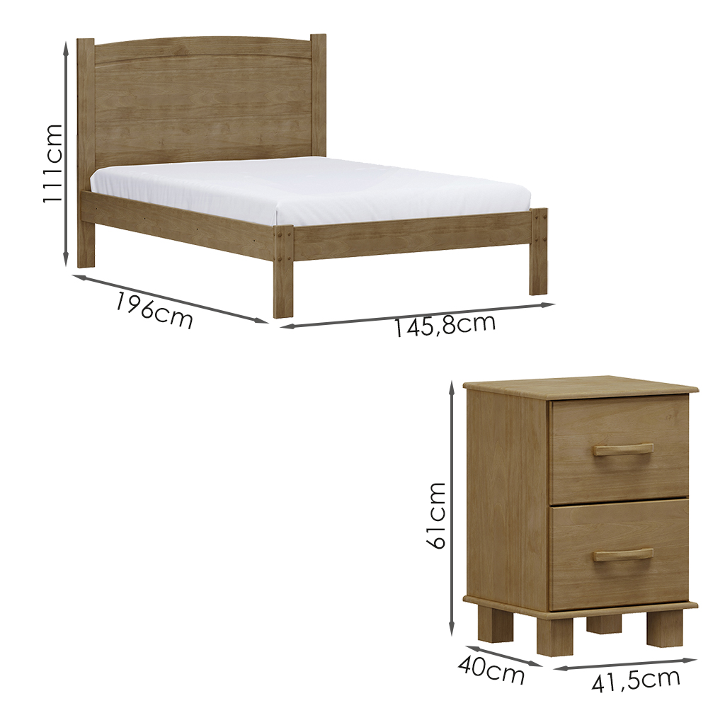 Cama Casal 02 Mesas de Cabeceira Madeira Maciça Freijo Milani Store