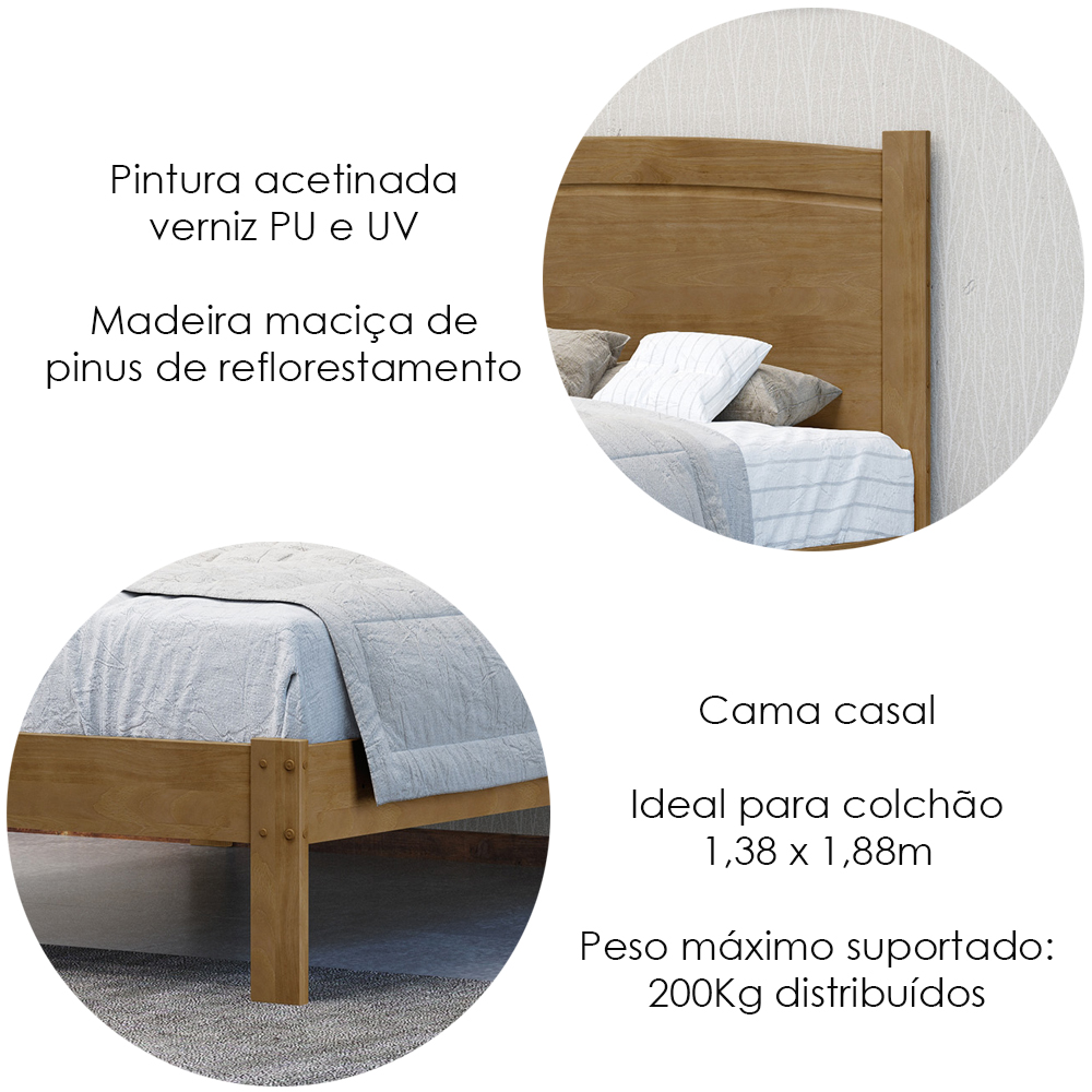 Cama Casal 02 Mesas de Cabeceira Madeira Maciça Freijo Milani Store