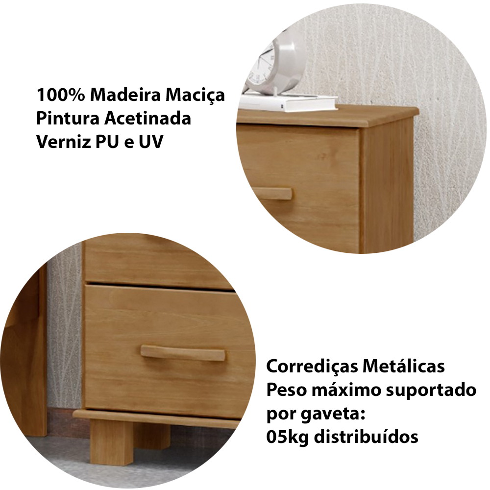 Cama Casal 02 Mesas de Cabeceira Madeira Maciça Freijo Milani Store