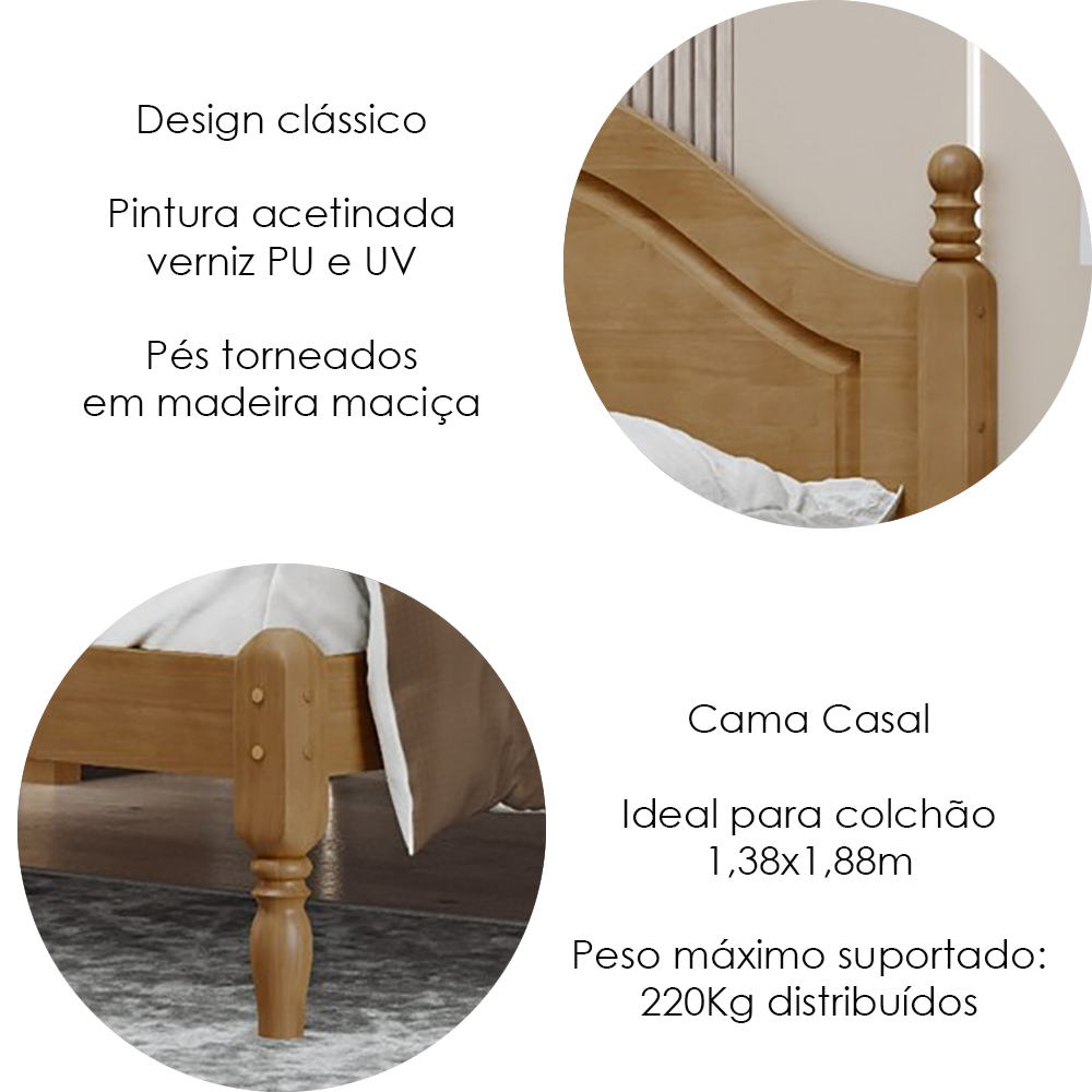 Cama Casal 02 Mesas de Cabeceira Madeira Maciça Freijo Milani Store