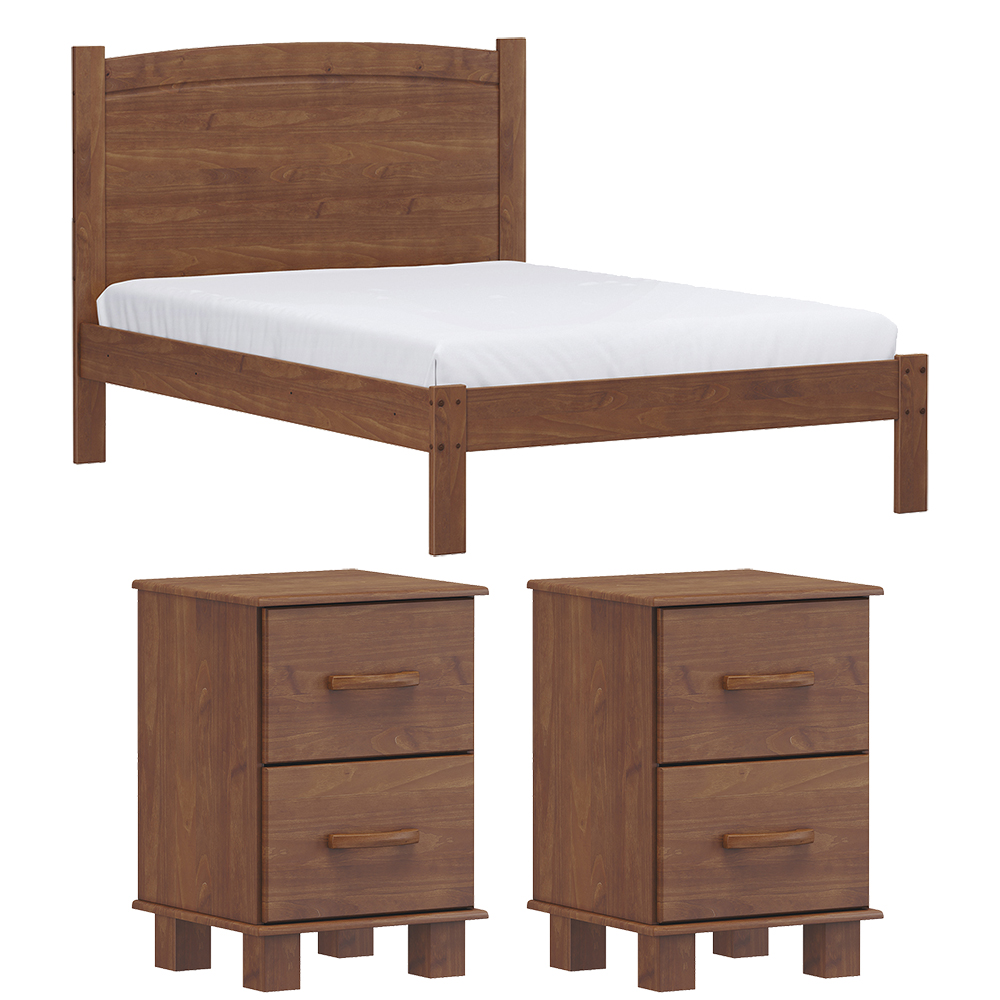 Cama Casal 02 Mesas de Cabeceira Madeira Maciça Imbuia Milani Store