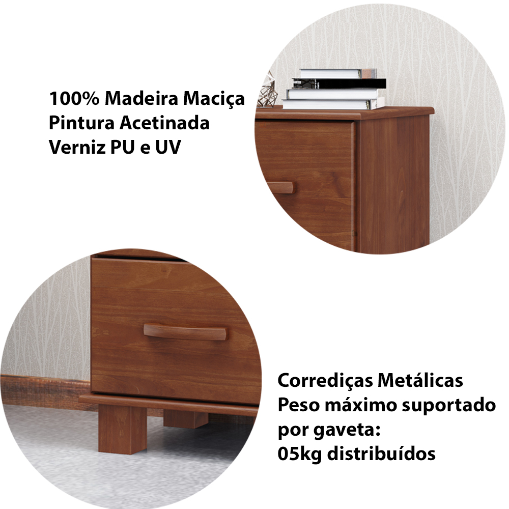 Cama Casal 02 Mesas de Cabeceira Madeira Maciça Imbuia Milani Store