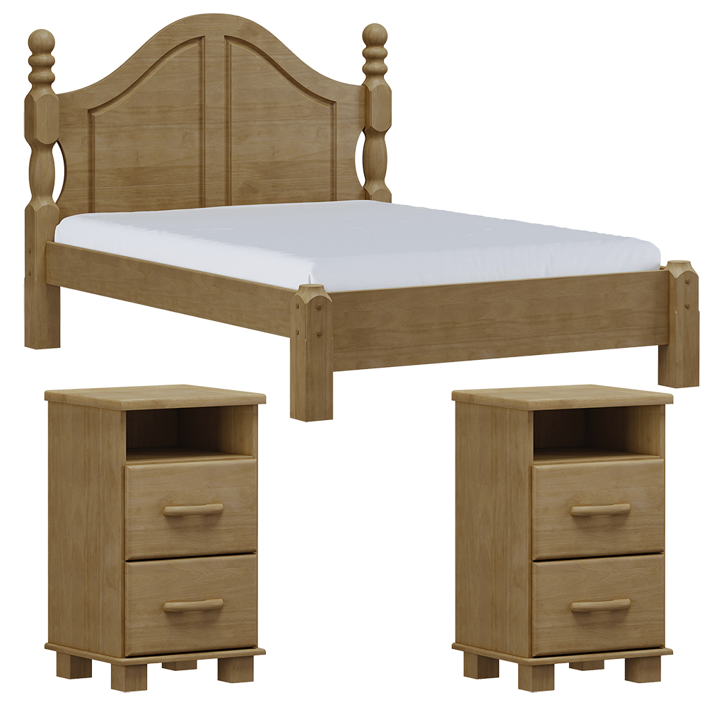 Cama Casal Classica 02 Mesas de Cabeceira Madeira Maciça Freijo Milani Store