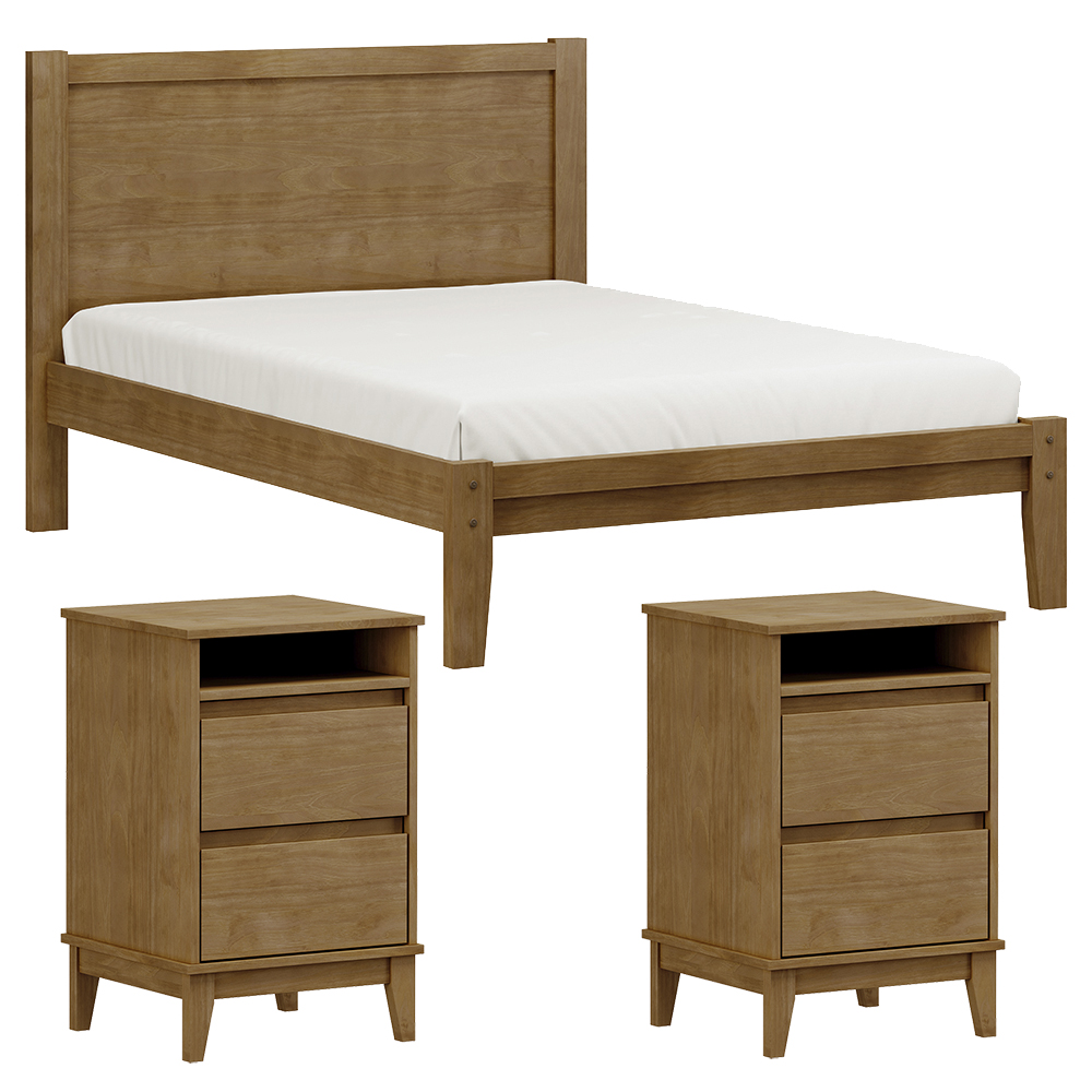 Cama Casal Madeira Maciça 02 Mesas de Cabeceira Freijo Milani Store