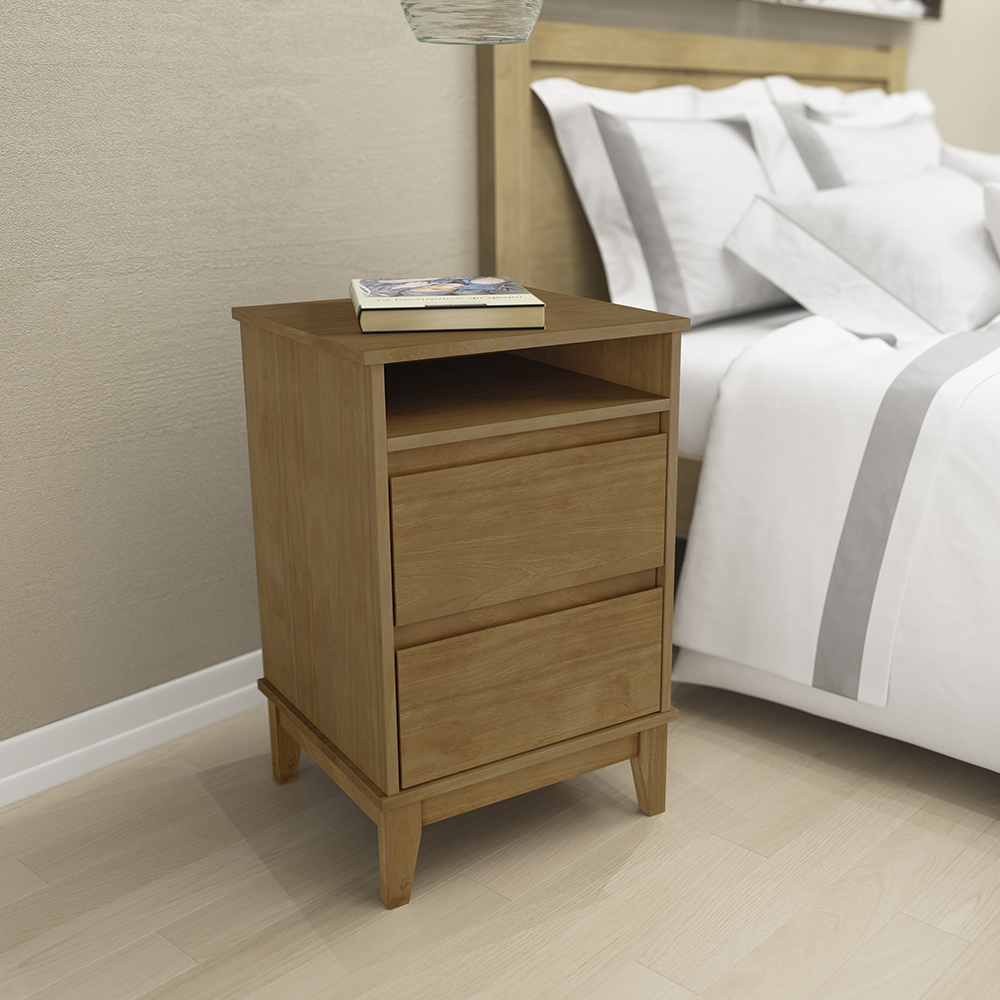 Cama Casal Madeira Maciça 02 Mesas de Cabeceira Freijo Milani Store