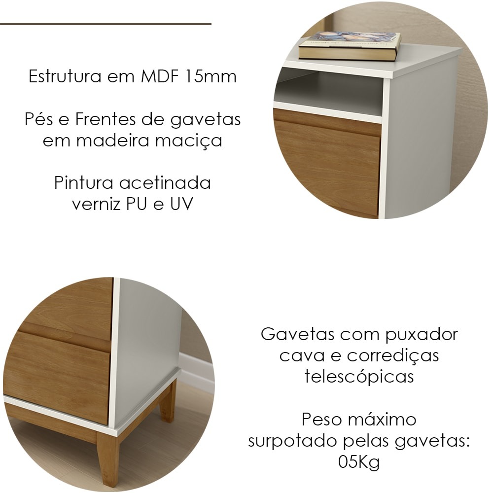 Cama Casal Madeira Maciça 02 Mesas de Cabeceira Off White Freijo Milani Store