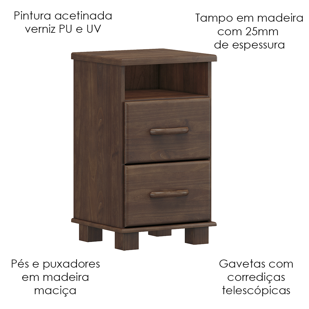 Cama Queen 02 Mesas de Cabeceira Madeira Maciça Cafe Milani Store
