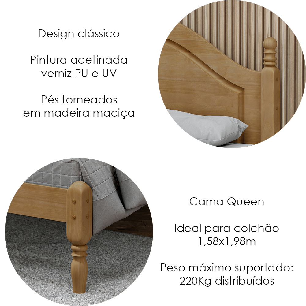 Cama Queen 02 Mesas de Cabeceira Madeira Maciça Freijo Milani Store