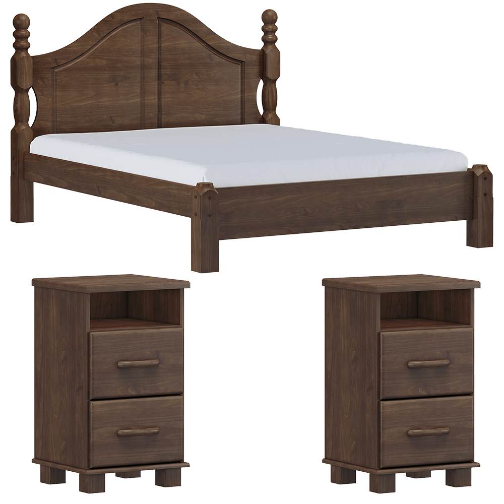 Cama Queen Classica 02 Mesas de Cabeceira Madeira Maciça Cafe Milani Store