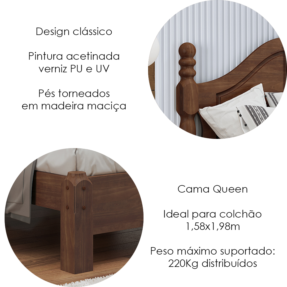Cama Queen Classica 02 Mesas de Cabeceira Madeira Maciça Cafe Milani Store