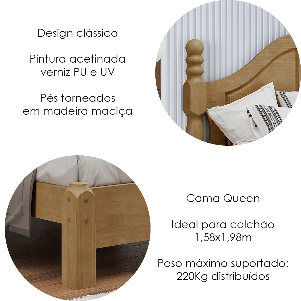 Cama Queen Classica 02 Mesas de Cabeceira Madeira Maciça Freijo Milani Store
