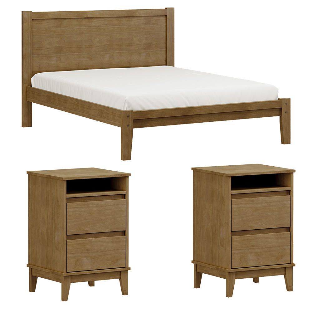 Cama Queen Madeira Maciça 02 Mesas de Cabeceira Freijo Milani Store