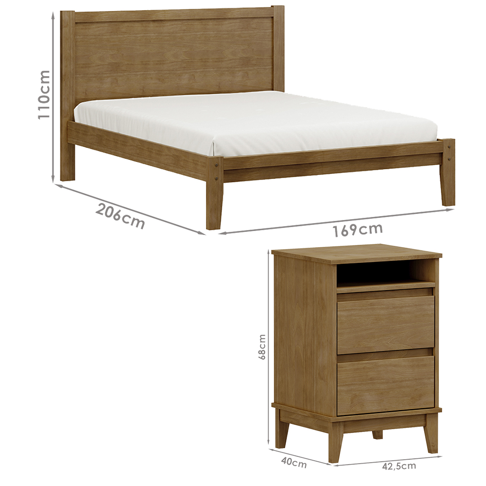 Cama Queen Madeira Maciça 02 Mesas de Cabeceira Freijo Milani Store