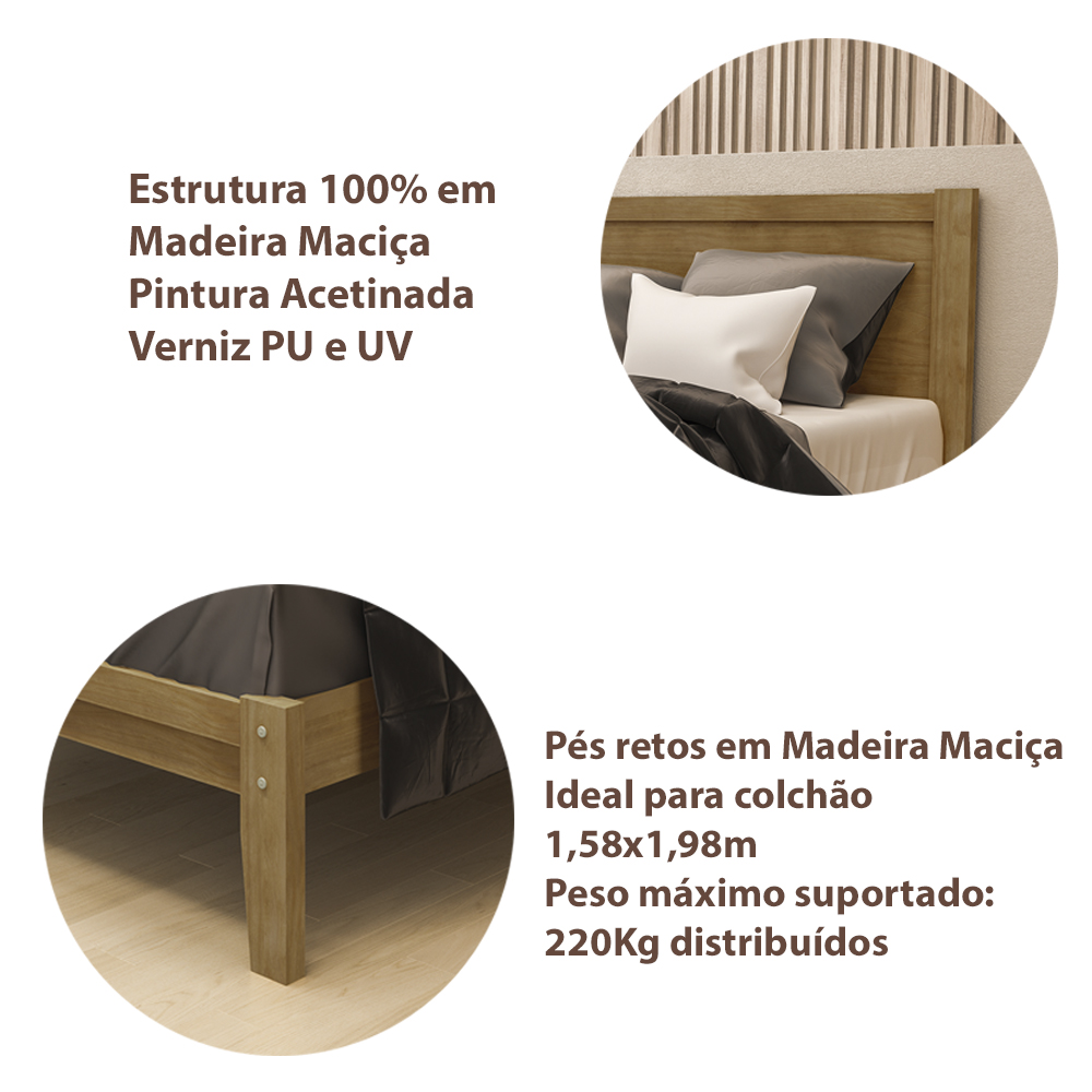 Cama Queen Madeira Maciça 02 Mesas de Cabeceira Freijo Milani Store