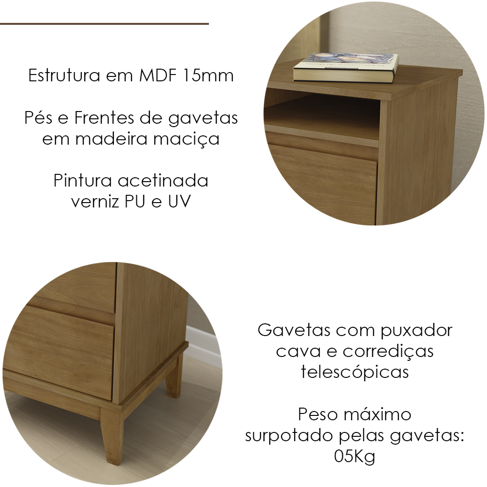 Cama Queen Madeira Maciça 02 Mesas de Cabeceira Freijo Milani Store