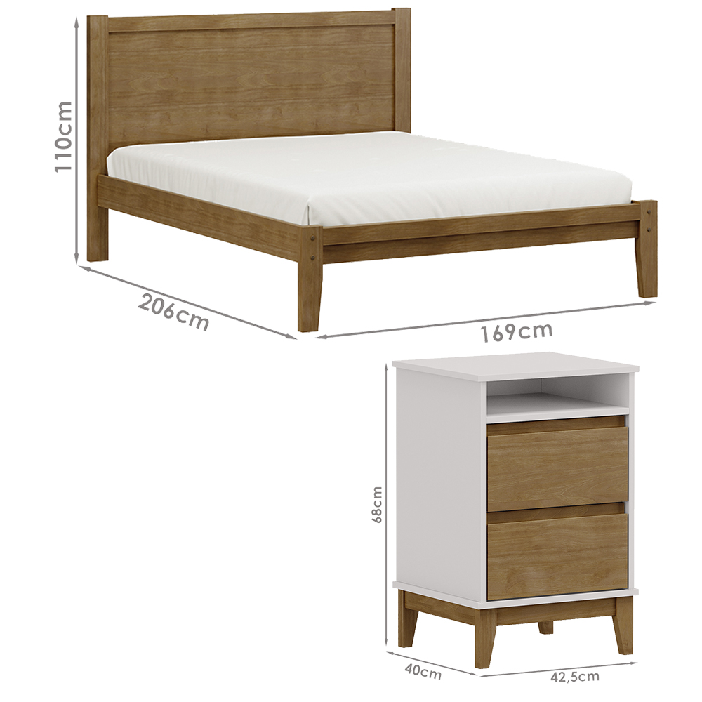 Cama Queen Madeira Maciça 02 Mesas de Cabeceira Off White Freijo Milani Store