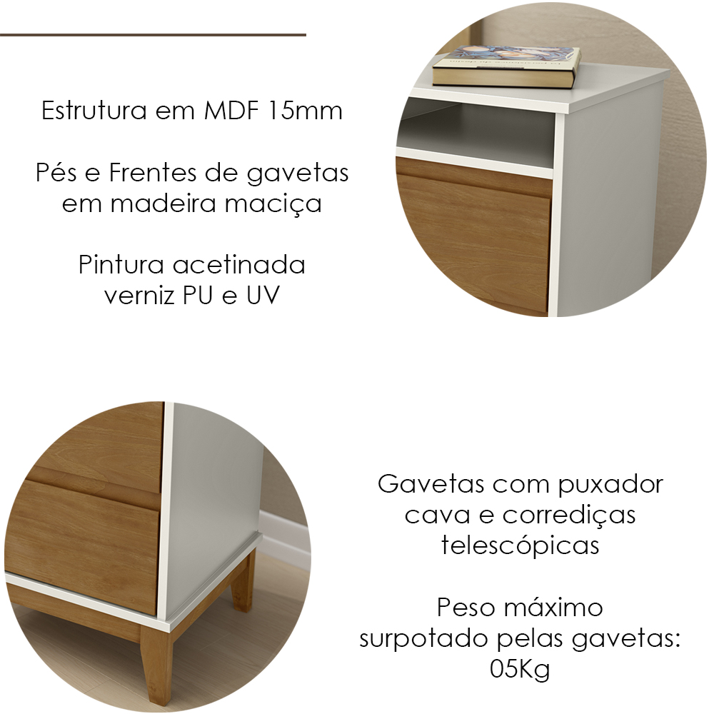 Cama Queen Madeira Maciça 02 Mesas de Cabeceira Off White Freijo Milani Store