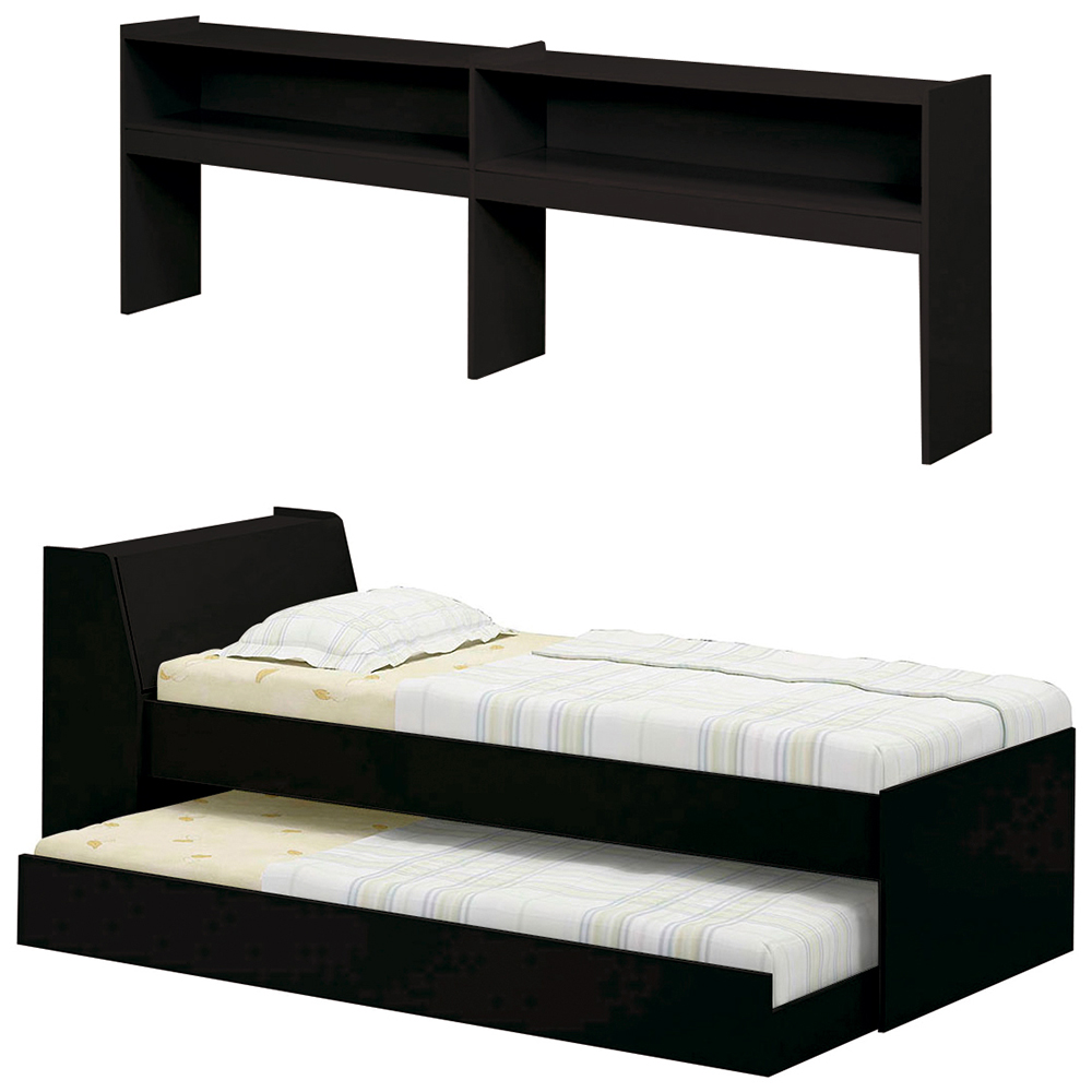 Cama Solteiro Bicama Bau Estante 2 Nichos BB2829 Preto Dtall