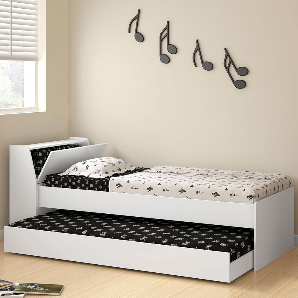 Cama Solteiro Bicama Cabeceira Bau 220x88 BB28 Branco Dtall