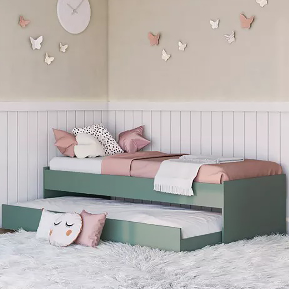 Cama Solteiro Bicama Com Cama Auxiliar 194x83 CM20 Verde Dtall