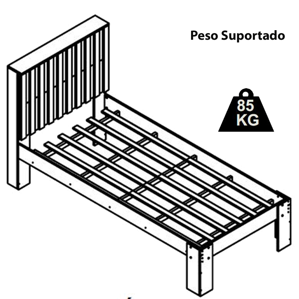 Cama Solteiro Cabeceira Ripada 108X206cm Branco Mel PRODDY