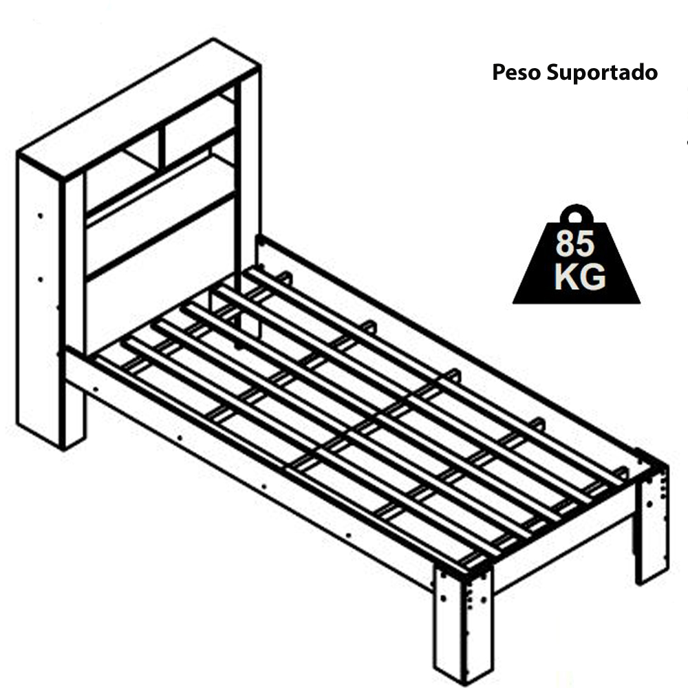 Cama Solteiro Com Cabeceira Funcional 111X214cm Branco PRODDY