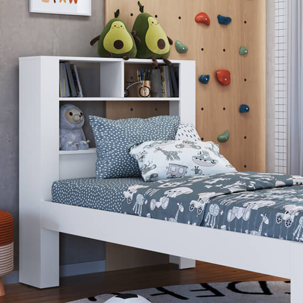 Cama Solteiro Com Cabeceira Funcional 111X214cm Branco PRODDY