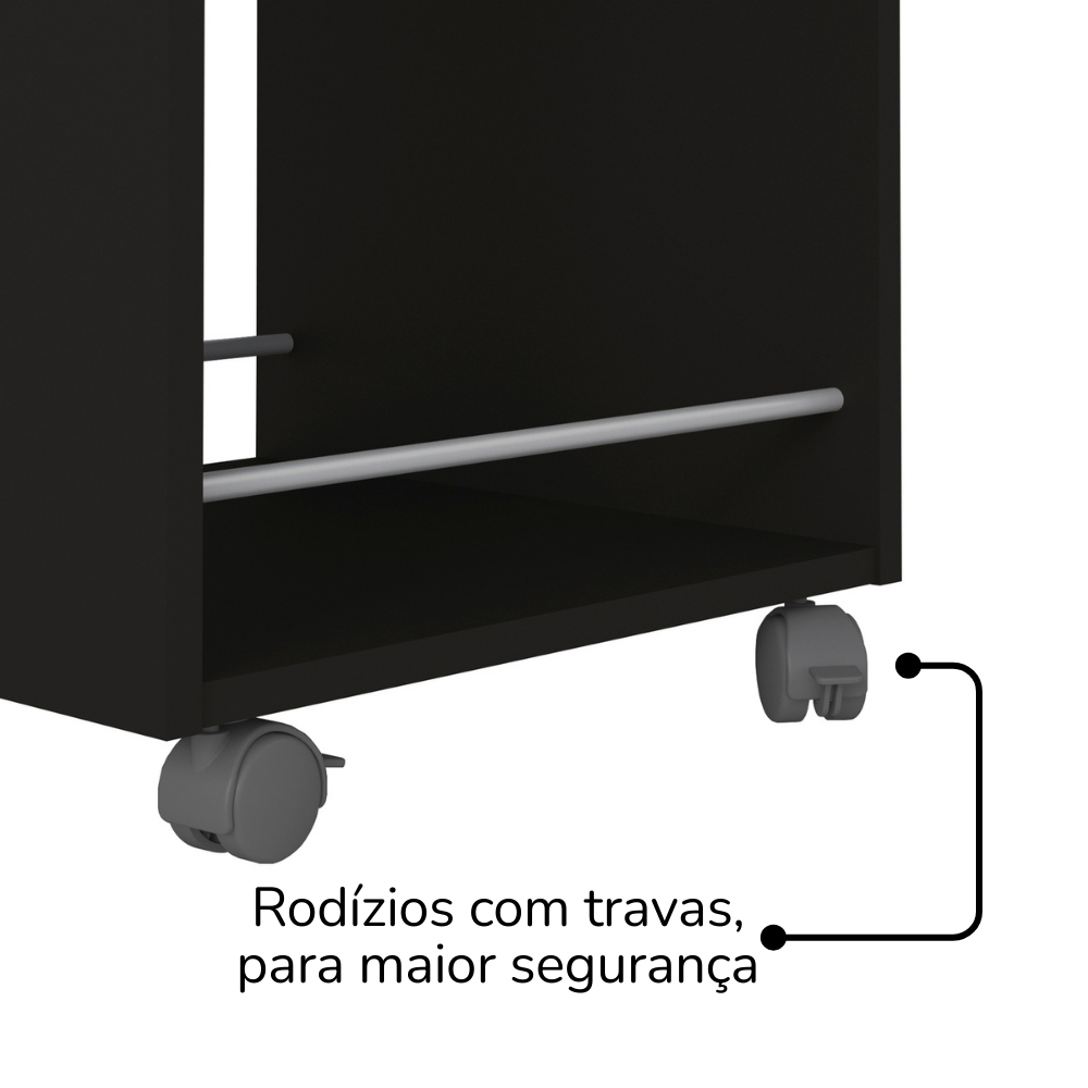 Carrinho Bar 3 Prateleiras E Rodizios 74X40 cm 3275 Preto ARLY