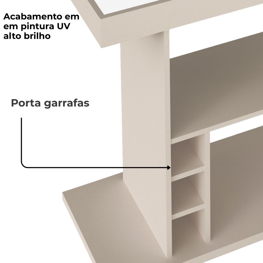 Carrinho Bar Com Rodízios 91 cm Tampo Espelhado Off White ARLY
