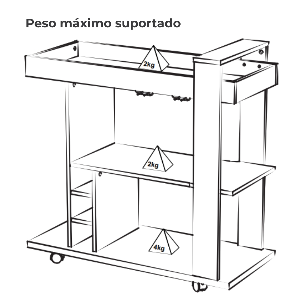 Carrinho Bar Com Rodízios 91 cm Tampo Espelhado Preto ARLY