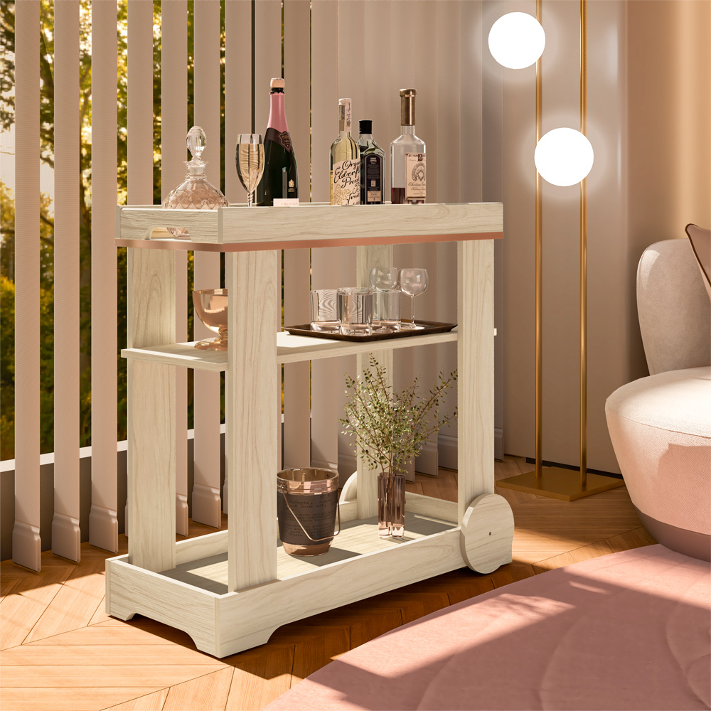 Carrinho Bar Com Rodizios 80 cm 4626 Naturale ARLY