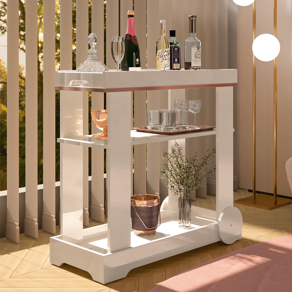 Carrinho Bar Com Rodizios 80 cm 4627 Off White ARLY