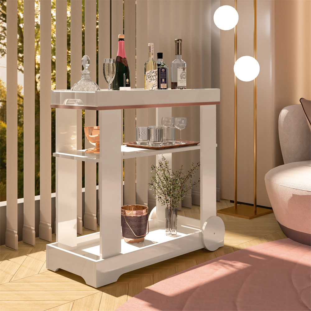 Carrinho Bar Com Rodizios 80 cm 4627 Off White ARLY