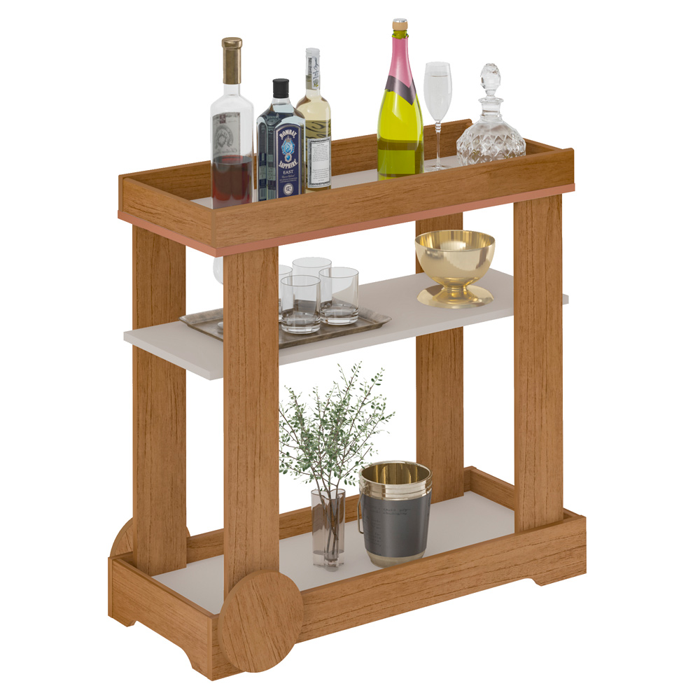 Carrinho Bar Com Rodizios 80 cm 4659 Cinamomo Off White ARLY