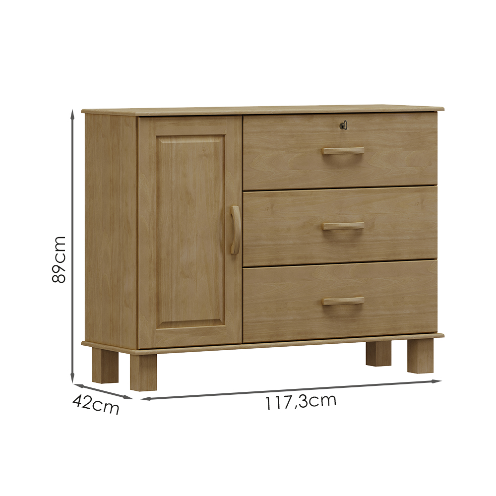 Comoda 3G 1P Madeira Maciça 118 cm 1139 Freijo Milani Store