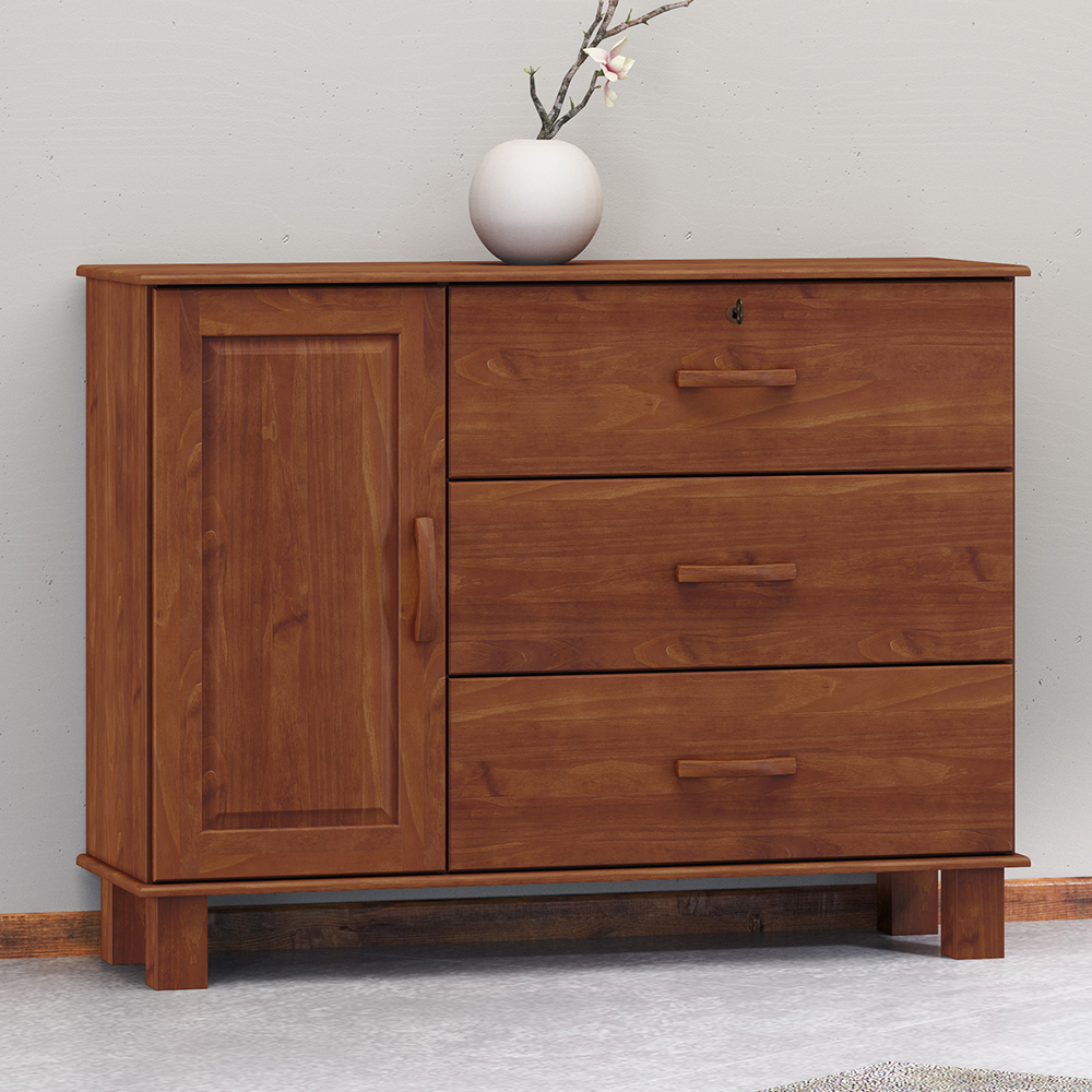 Comoda 3G 1P Madeira Maciça 118 cm 1139 Imbuia Milani Store
