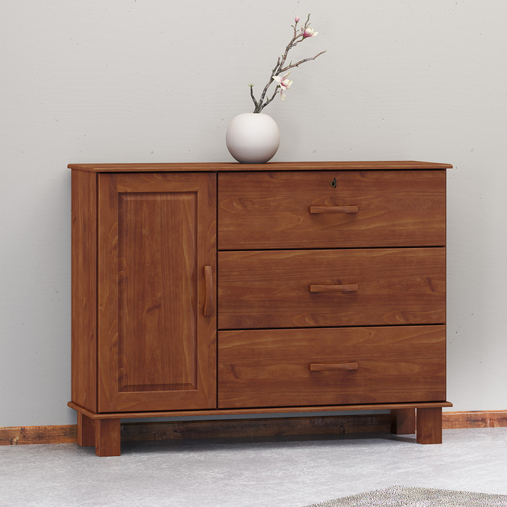 Comoda 3G 1P Madeira Maciça 118 cm 1139 Imbuia Milani Store