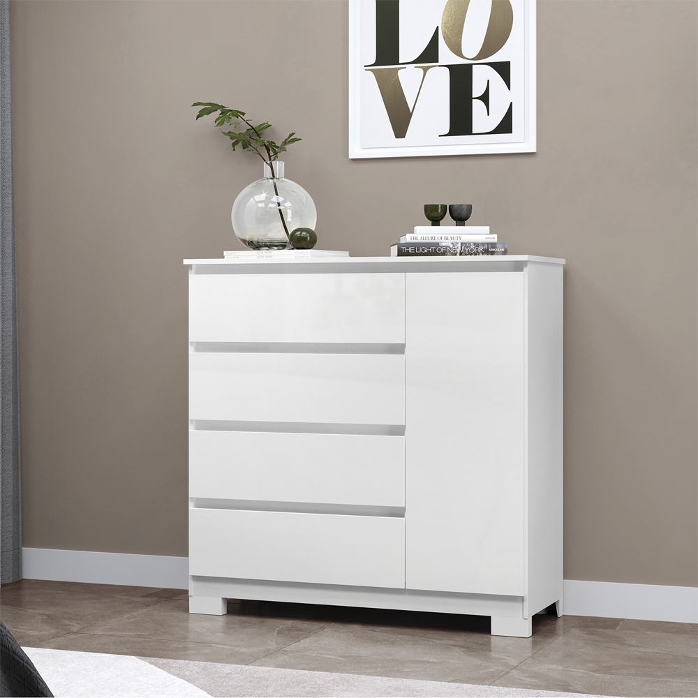 Comoda 4 Gavetas 1 Porta 100 cm VEG CO028 Branco Neve MXM