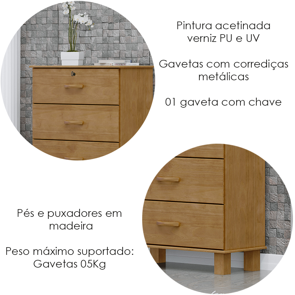 Comoda 4 Gavetas 2 Mesas de Cabeceira Madeira Maciça Freijo Milani Store