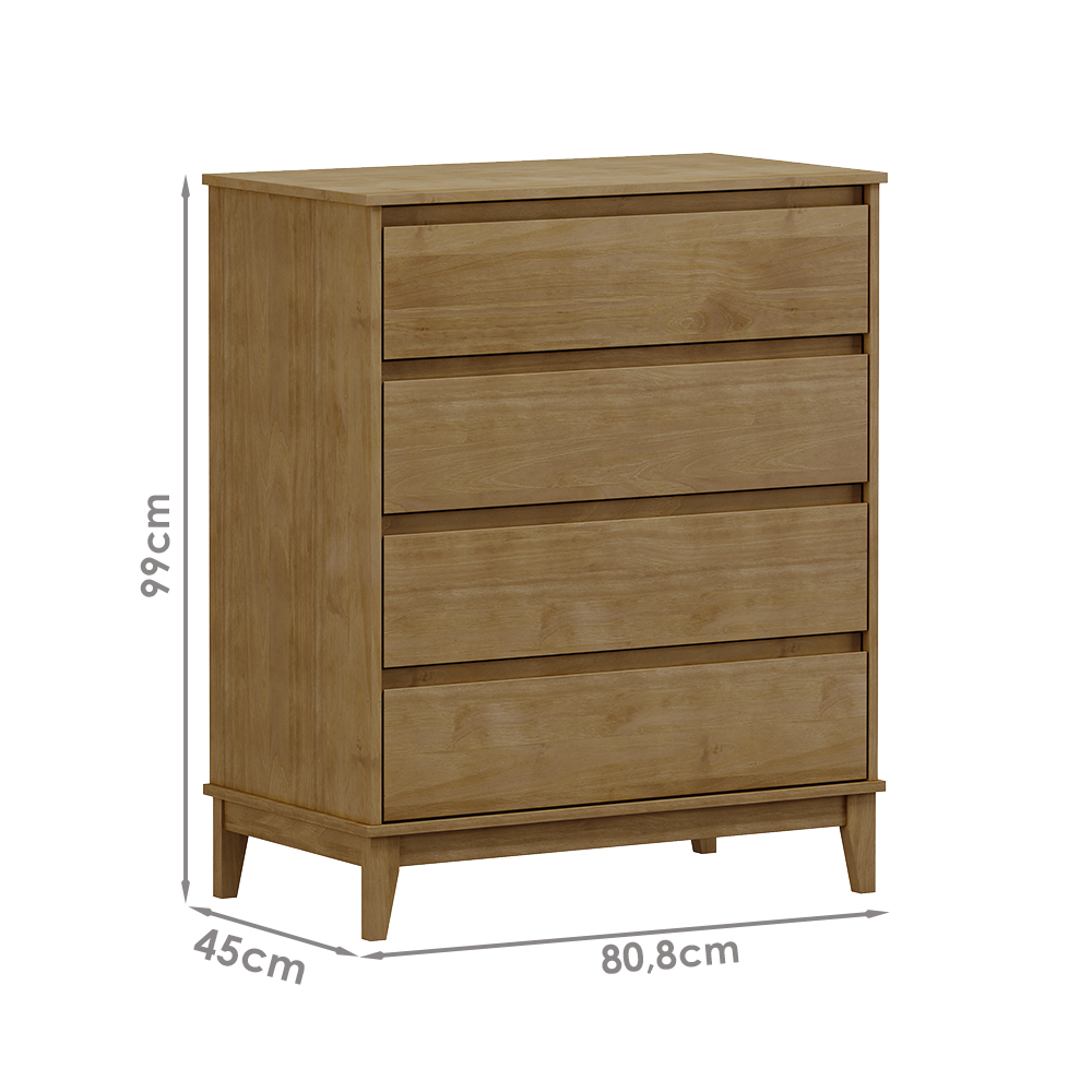 Comoda 4 Gavetas MDF 81 cm 2801 Freijo Milani Store